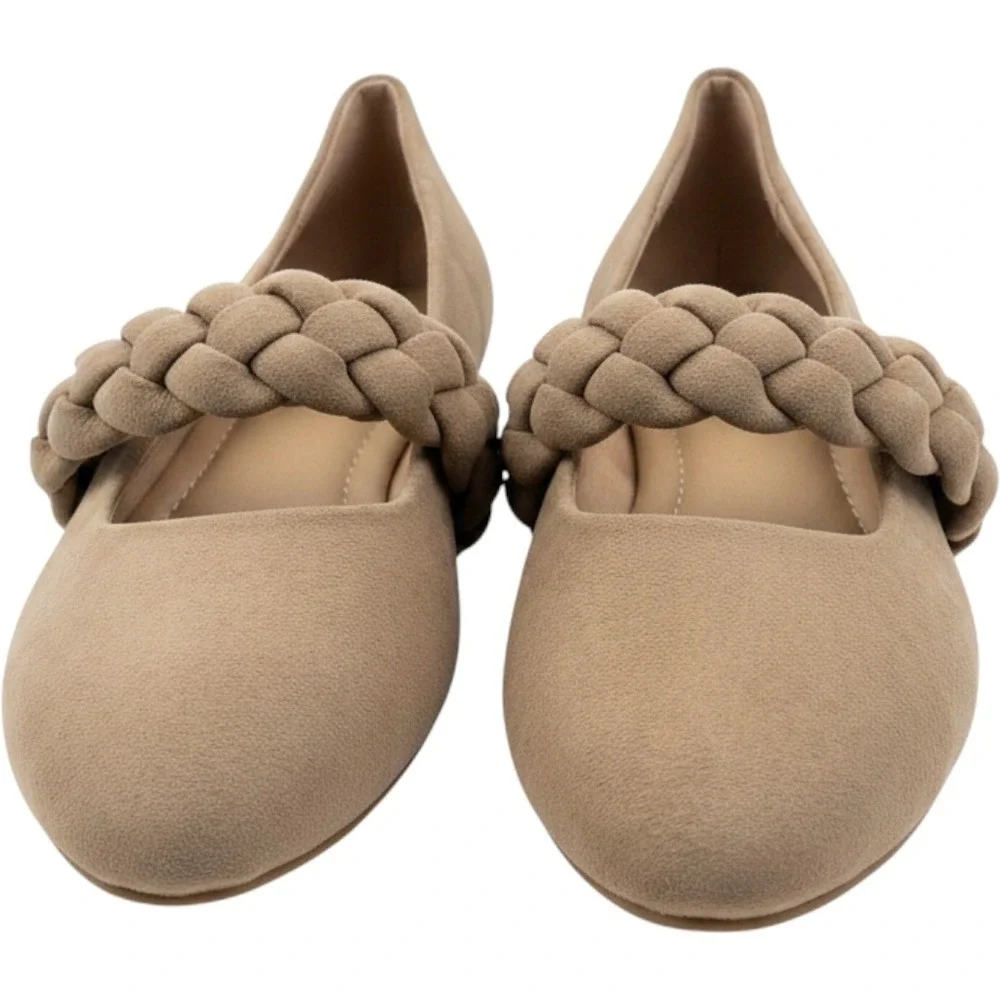 LC Lauren Conrad Gwendolyn Taupe Braided Strap Mary Jane Flats Women's Size 6.5
